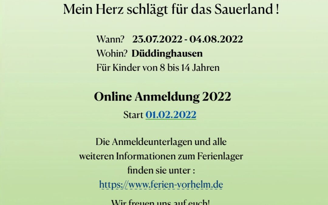Anmeldung 2022 Ferienlager Vorhelm | Mein Herz schlägt für das Sauerland