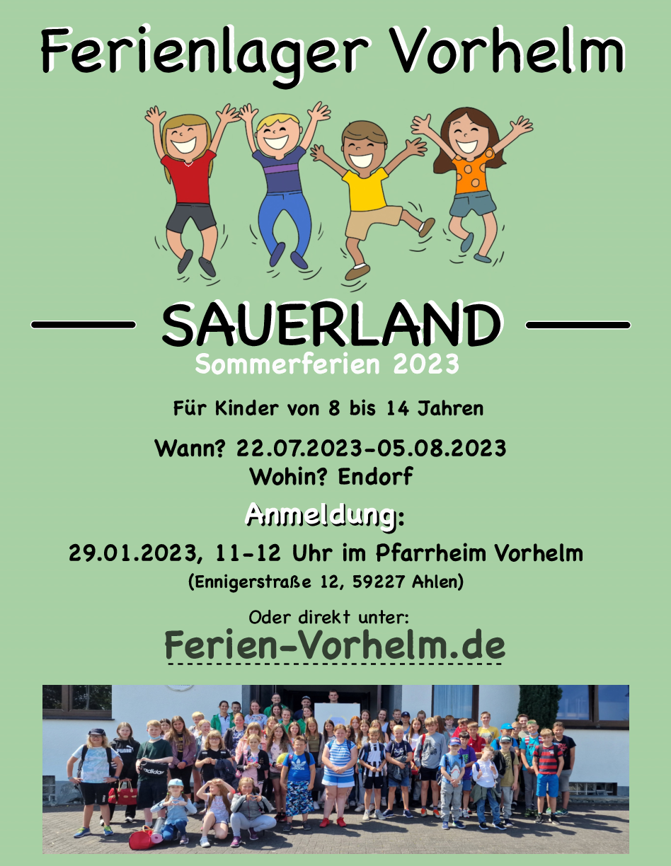 Anmeldung Ferienlager Vorhelm Sauerland